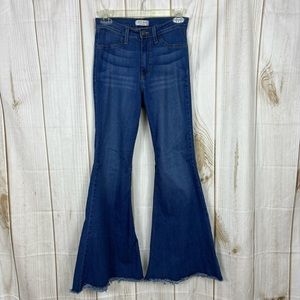 Judy Blue Jeans Super Flare Hi-Rise Raw Hem Denim Blue Jeans USA Size 7 Juniors